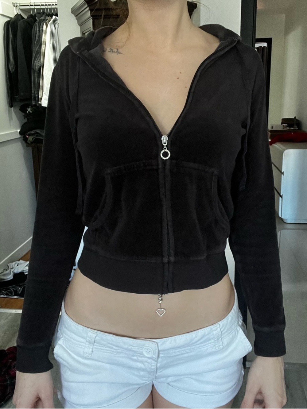 New York & Company Black Velour Zip Up Hoodie
